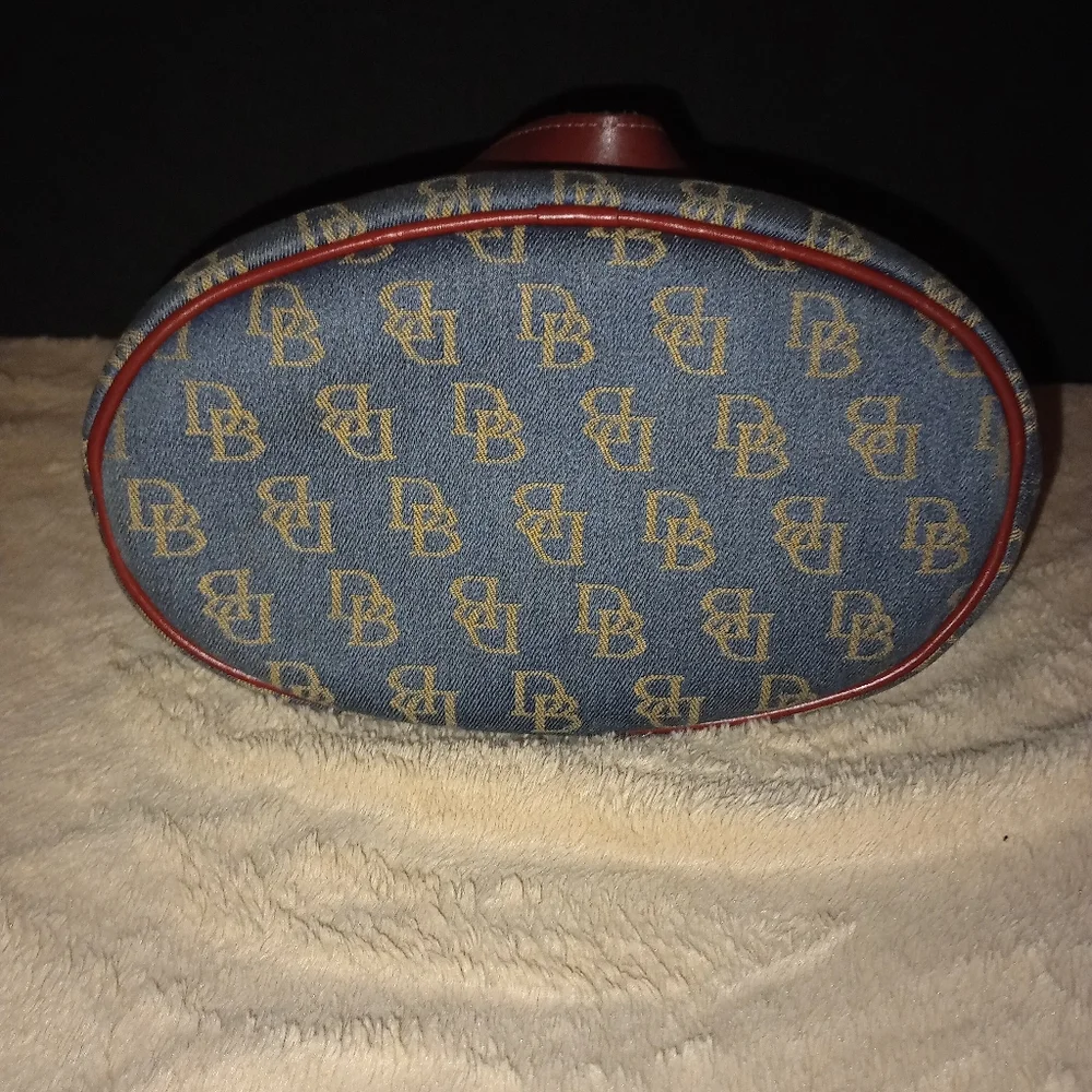 Dooney & Bourke Denim Logo Tote with Brown Leather Trim
